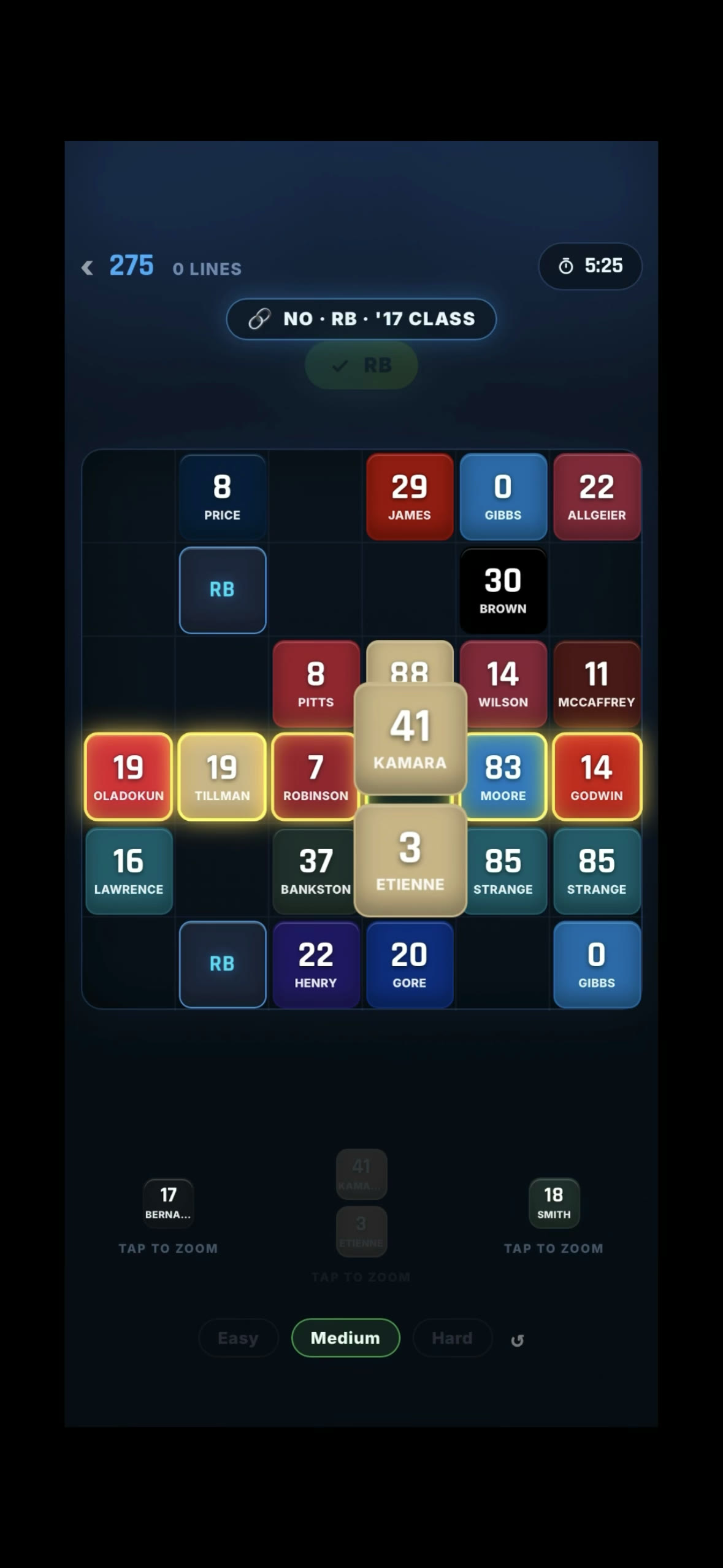 SPURTS Chunks: a grid of numbered player tiles to line up and clear